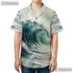 Tropical Surfing Ocean Wave Hawaiian Shirt- Unisex Watercolor Beach Vacation Top