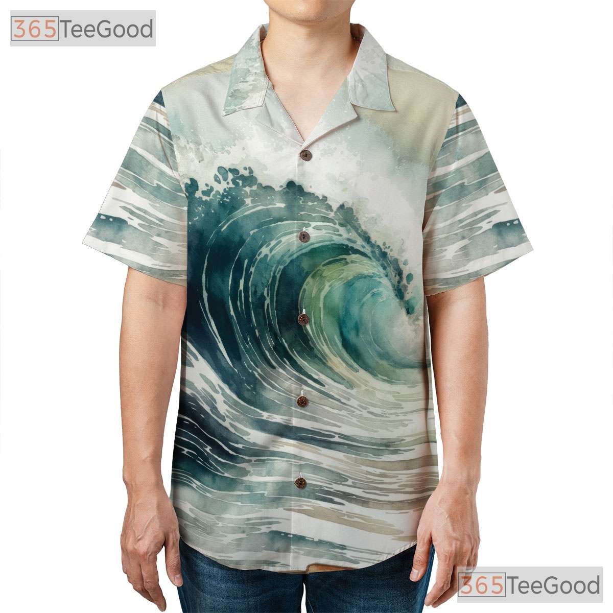 Tropical Surfing Ocean Wave Hawaiian Shirt- Unisex Watercolor Beach Vacation Top