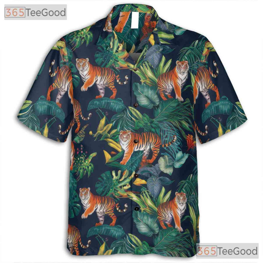 Tropical Tiger Palm Leaf Jungle Animal Hawaiian Tee Unisex Summer Beach Outfit