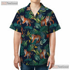 Tropical Tiger Palm Leaf Jungle Animal Hawaiian Tee Unisex Summer Beach Outfit