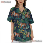 Tropical Tiger Palm Leaf Jungle Animal Hawaiian Tee Unisex Summer Beach Outfit