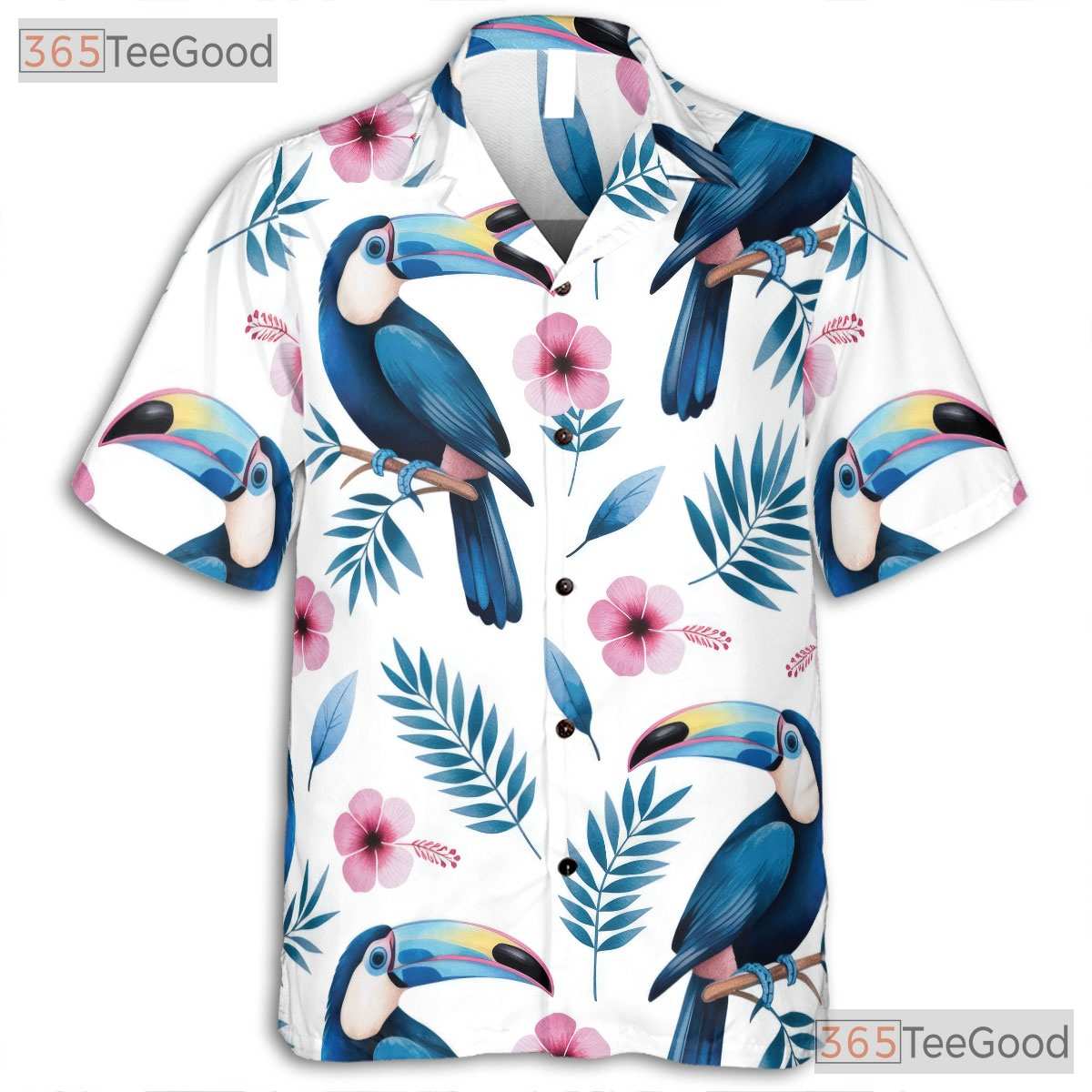 Tropical Toucan Bird Hawaiian Shirt- Unisex Watercolor Floral Vacation Tee