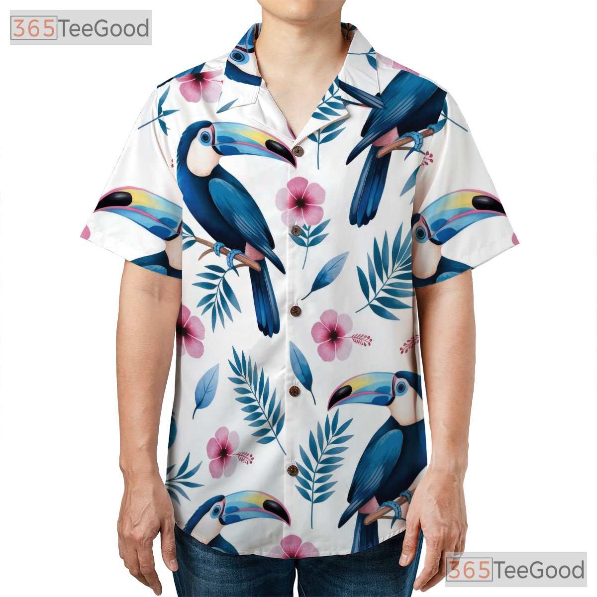 Tropical Toucan Bird Hawaiian Shirt- Unisex Watercolor Floral Vacation Tee