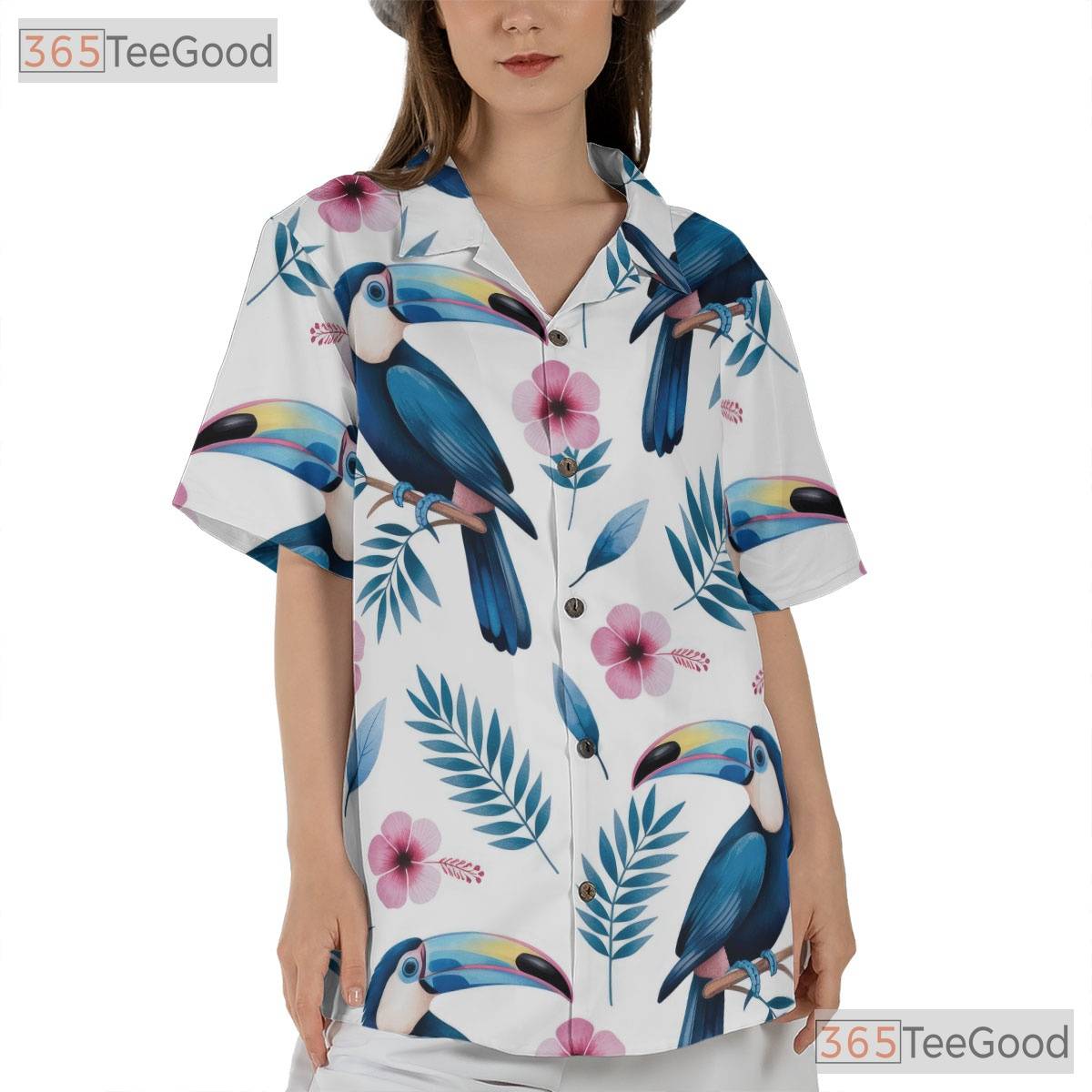 Tropical Toucan Bird Hawaiian Shirt- Unisex Watercolor Floral Vacation Tee