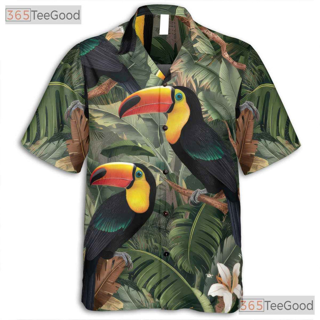 Tropical Toucan Jungle Bird Print Hawaiian Shirt Unisex Summer Beach Outfit