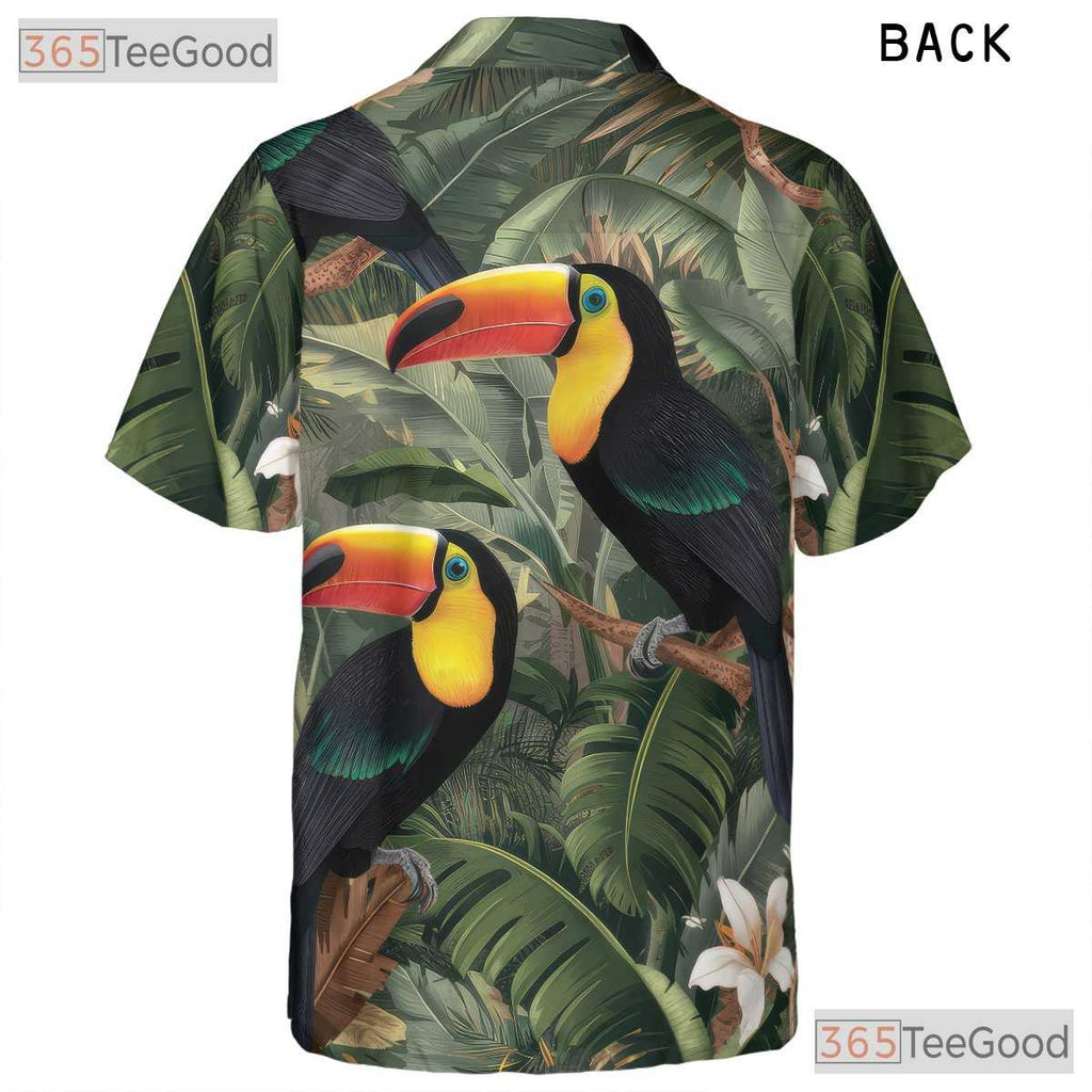 Tropical Toucan Jungle Bird Print Hawaiian Shirt Unisex Summer Beach Outfit
