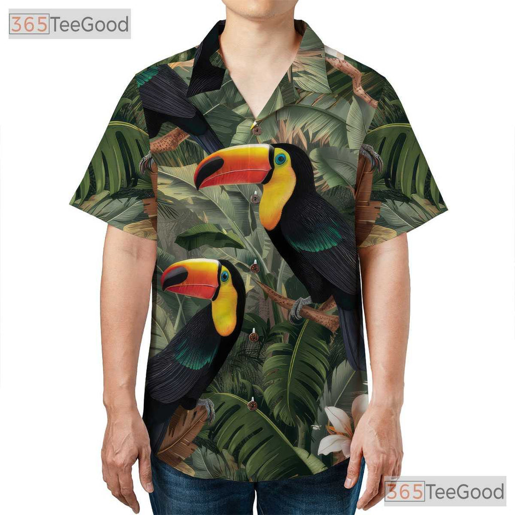 Tropical Toucan Jungle Bird Print Hawaiian Shirt Unisex Summer Beach Outfit