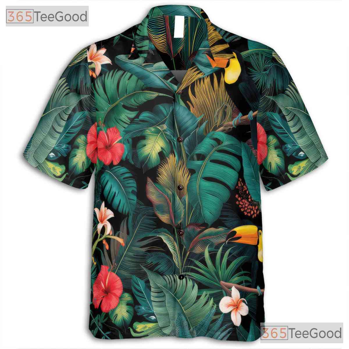 Tropical Toucan Jungle Palm Leaf Beach Aloha Hawaiian Tee Unisex Vacation