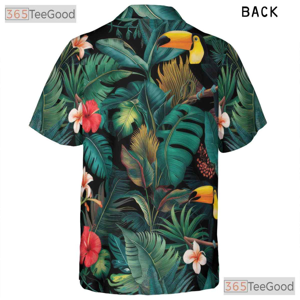 Tropical Toucan Jungle Palm Leaf Beach Aloha Hawaiian Tee Unisex Vacation