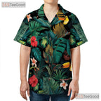 Tropical Toucan Jungle Palm Leaf Beach Aloha Hawaiian Tee Unisex Vacation