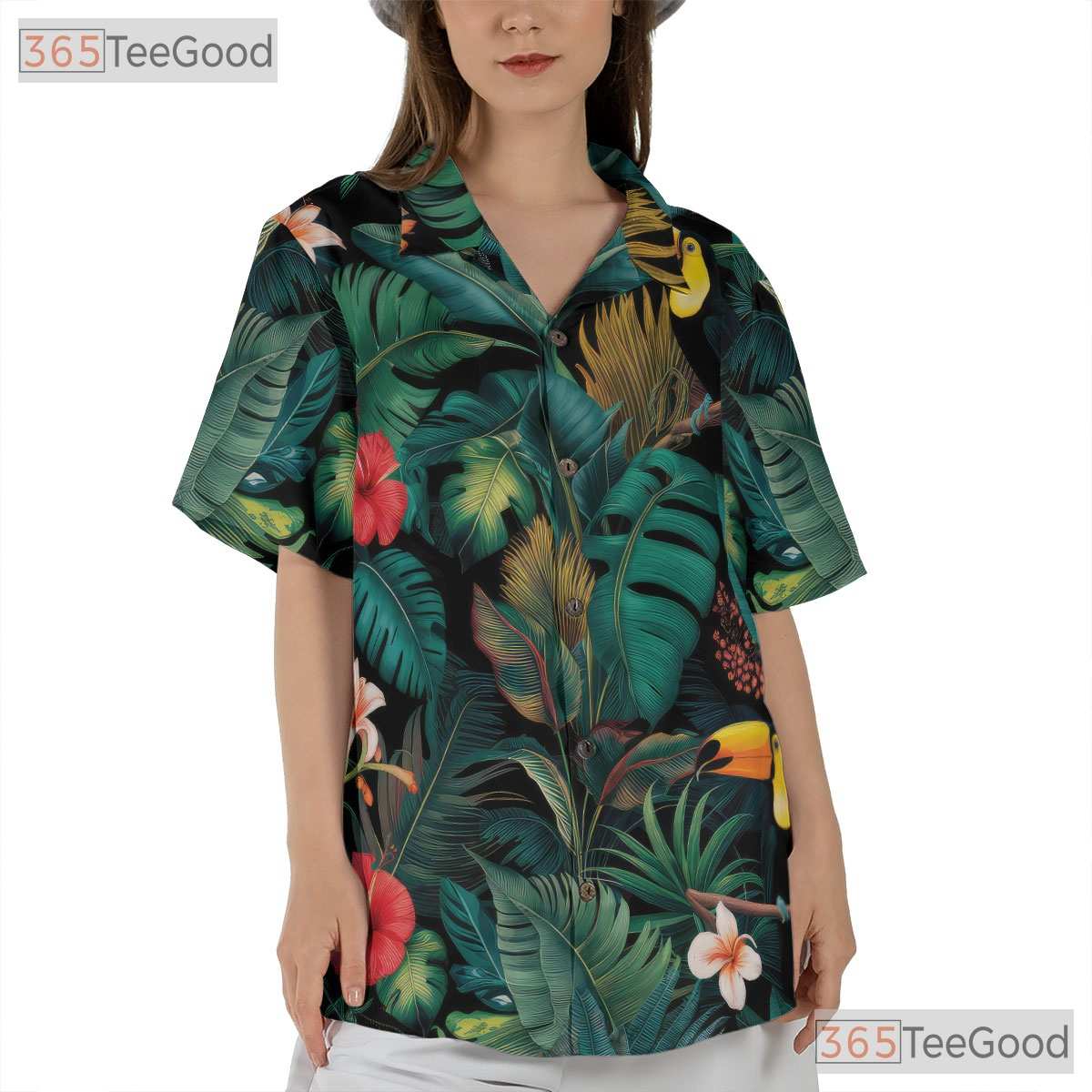 Tropical Toucan Jungle Palm Leaf Beach Aloha Hawaiian Tee Unisex Vacation