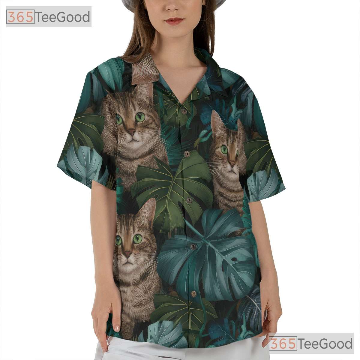 Tropical Vibes Aloha Feel Tabby Cats Hawaiian Shirt Men Women Vacation Top
