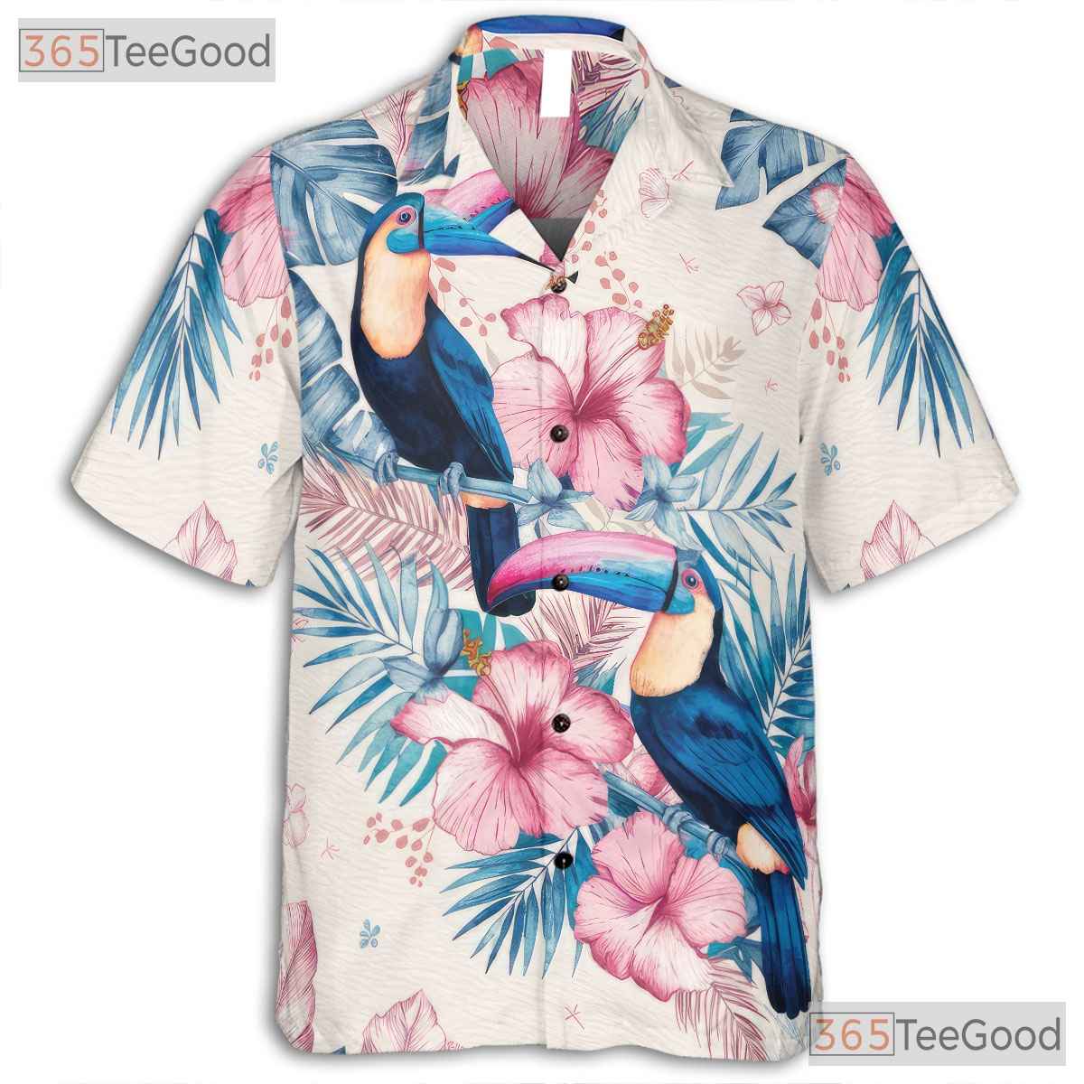 Tropical Watercolor Toucan Floral Hawaiian Tee Men Women Summer Vacation Outfit