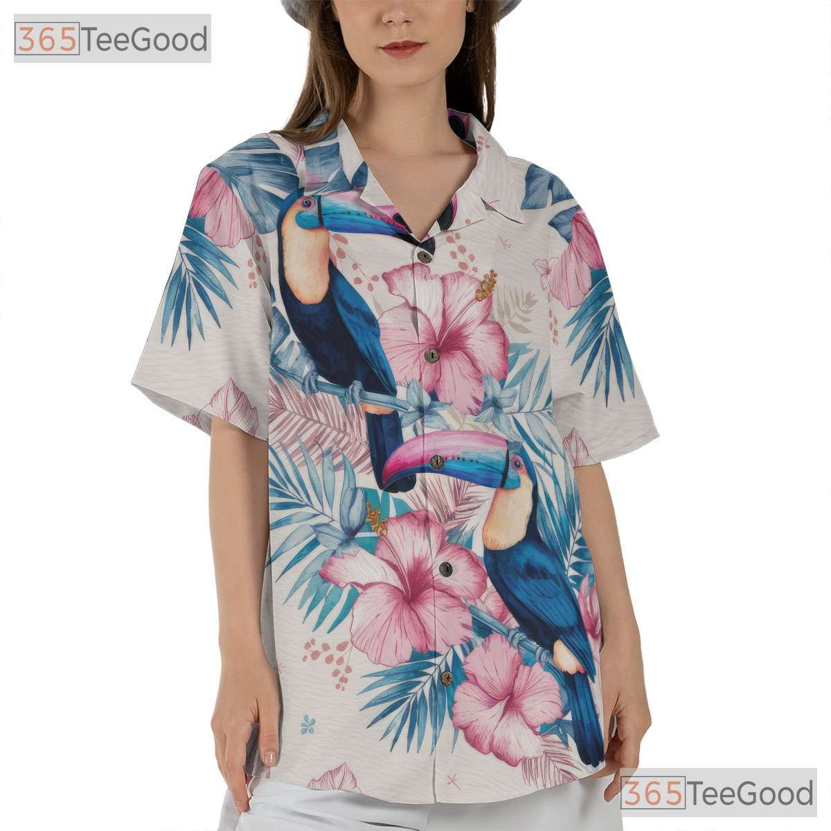 Tropical Watercolor Toucan Floral Hawaiian Tee Men Women Summer Vacation Outfit