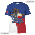 Texas State Blue Novelty Graphic 3D Printed Casual Short Sleeve Unisex Tee Shirts