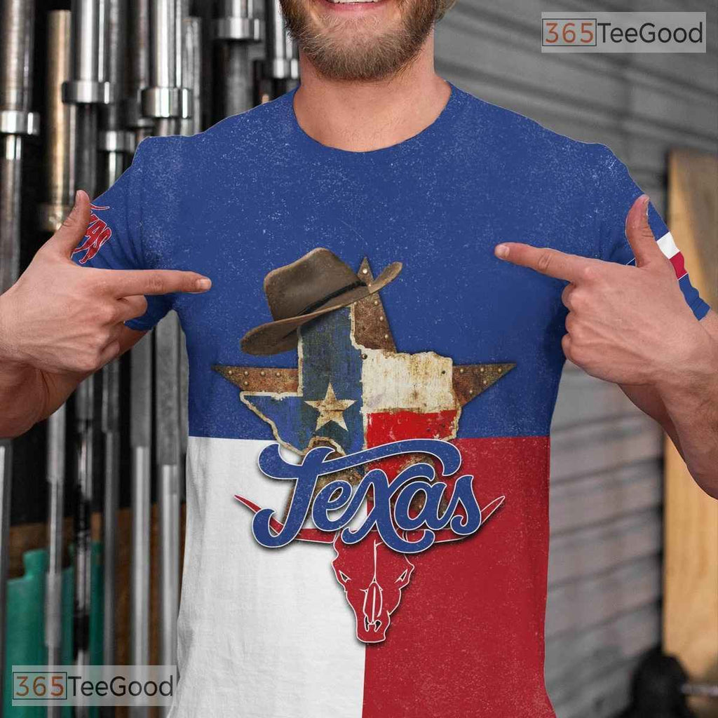 Texas State Blue Novelty Graphic 3D Printed Casual Short Sleeve Unisex Tee Shirts