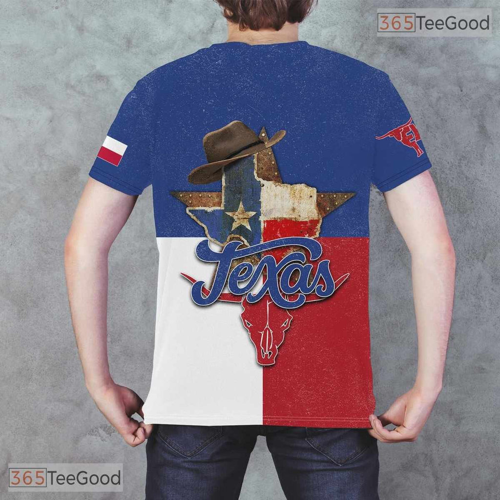 Texas State Blue Novelty Graphic 3D Printed Casual Short Sleeve Unisex Tee Shirts
