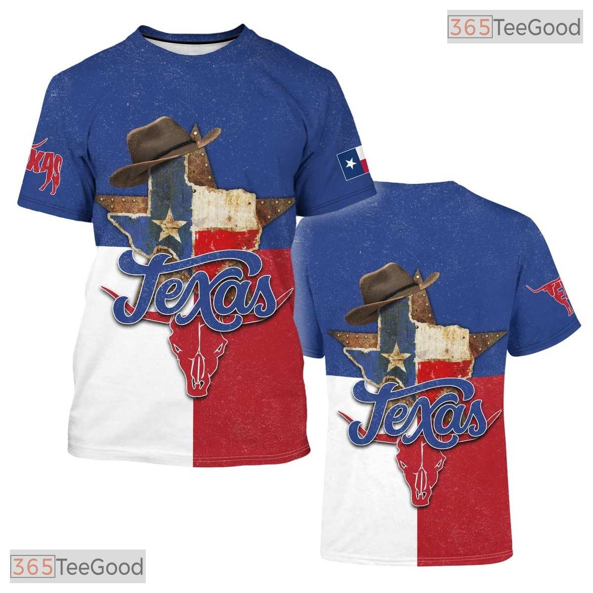 Texas State Blue Novelty Graphic 3D Printed Casual Short Sleeve Unisex Tee Shirts