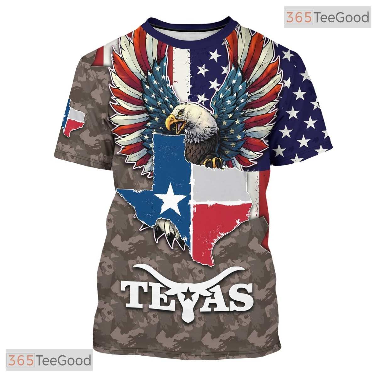 Texas State Camo Novelty Graphic 3D Printed Casual Short Sleeve Unisex Tee Shirts