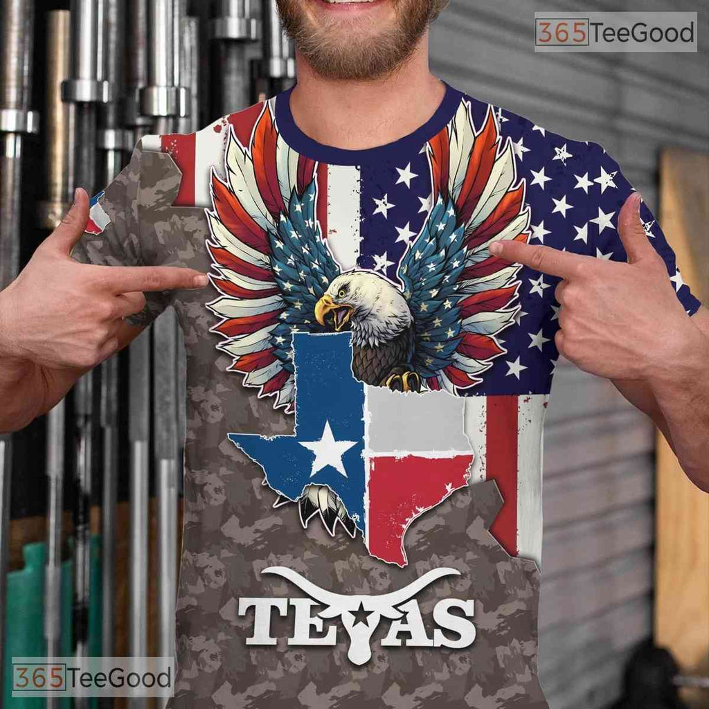 Texas State Camo Novelty Graphic 3D Printed Casual Short Sleeve Unisex Tee Shirts