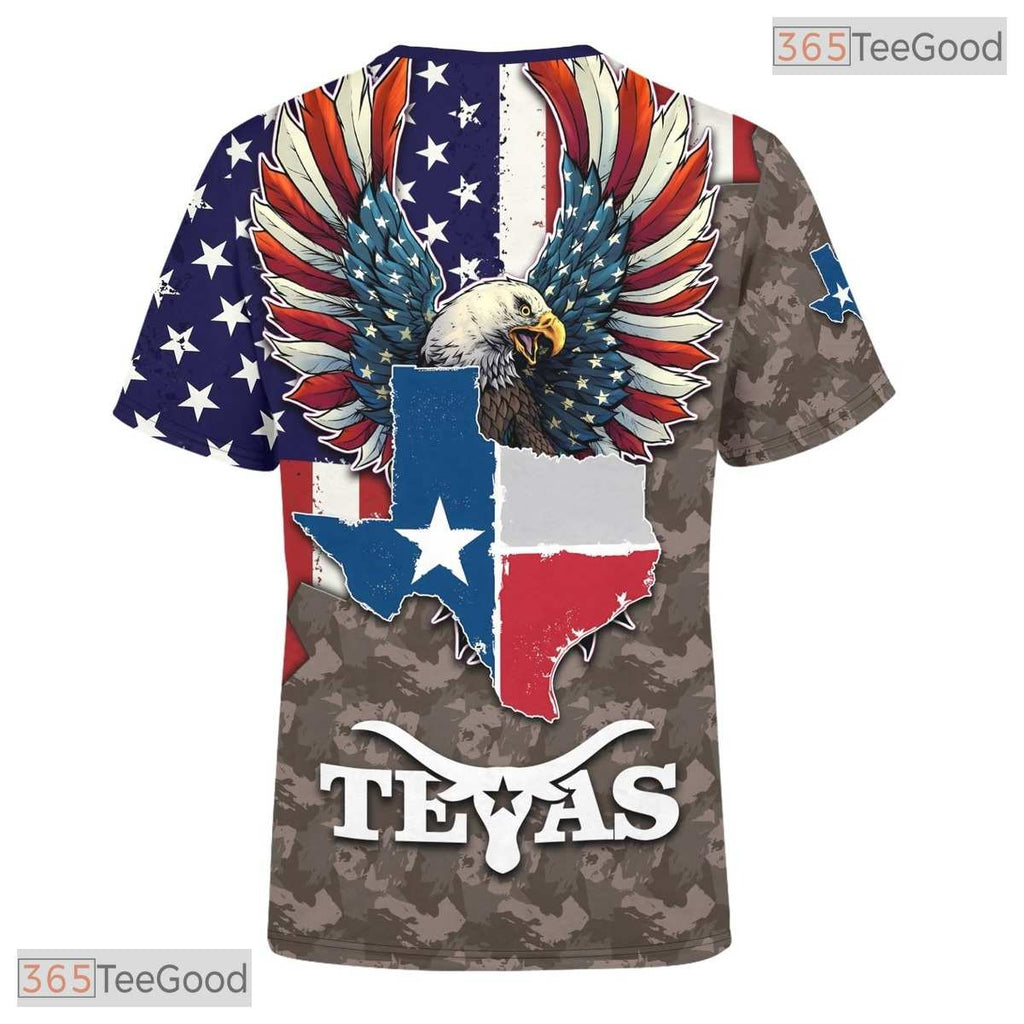 Texas State Camo Novelty Graphic 3D Printed Casual Short Sleeve Unisex Tee Shirts