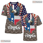 Texas State Camo Novelty Graphic 3D Printed Casual Short Sleeve Unisex Tee Shirts