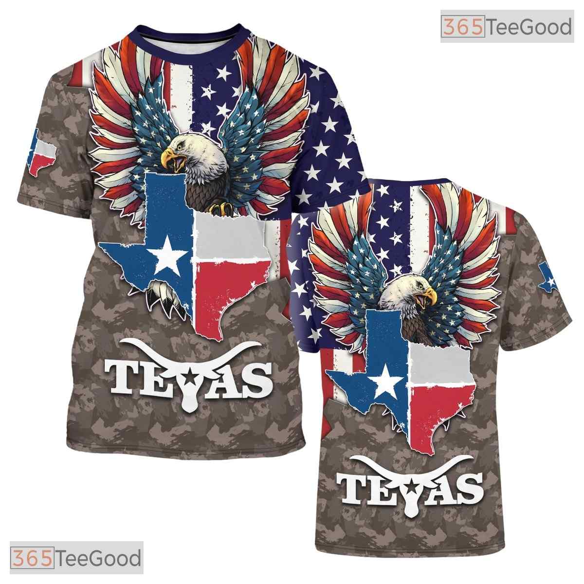 Texas State Camo Novelty Graphic 3D Printed Casual Short Sleeve Unisex Tee Shirts