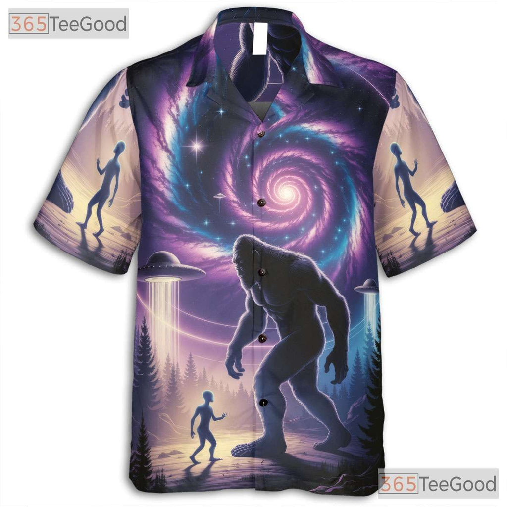 UFO Galaxy Bigfoot Alien Hawaiian Shirt- Unisex Casual Sci-Fi Beachwear Tee