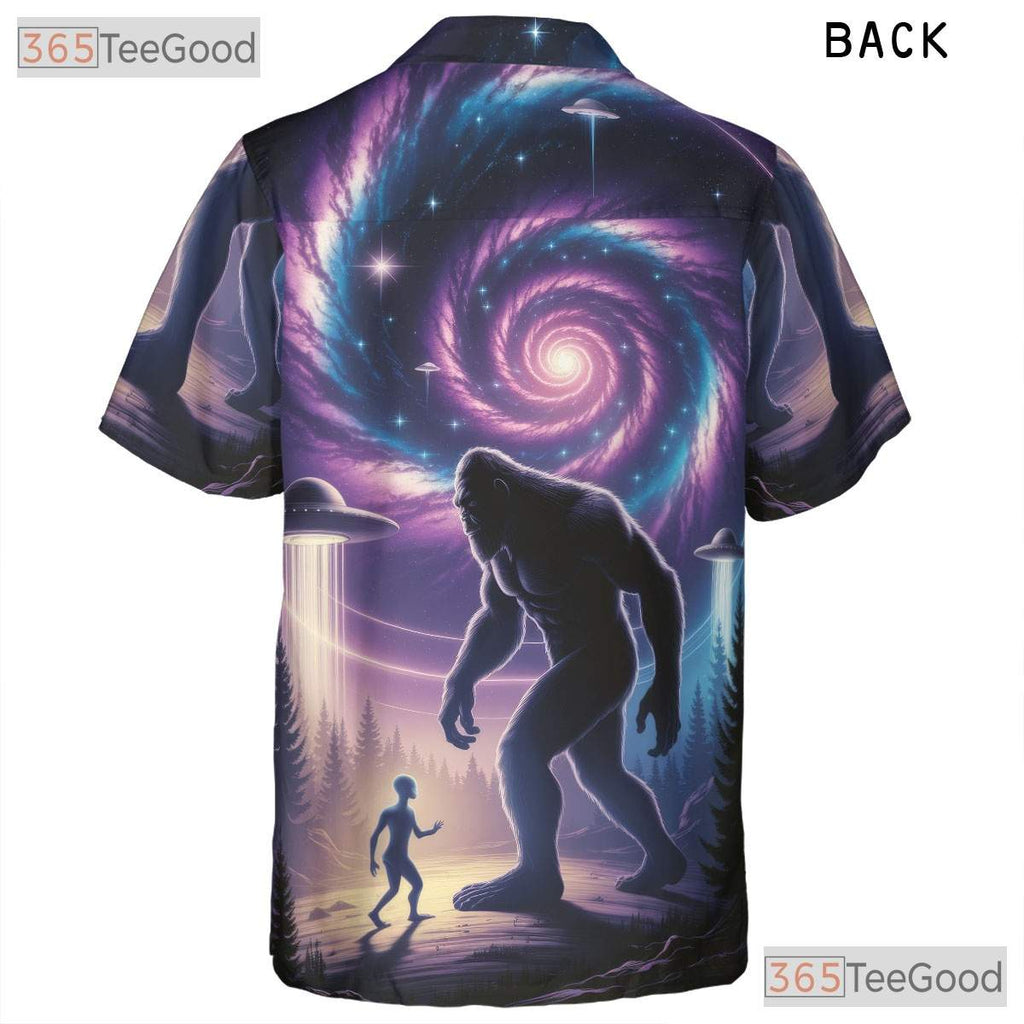 UFO Galaxy Bigfoot Alien Hawaiian Shirt- Unisex Casual Sci-Fi Beachwear Tee