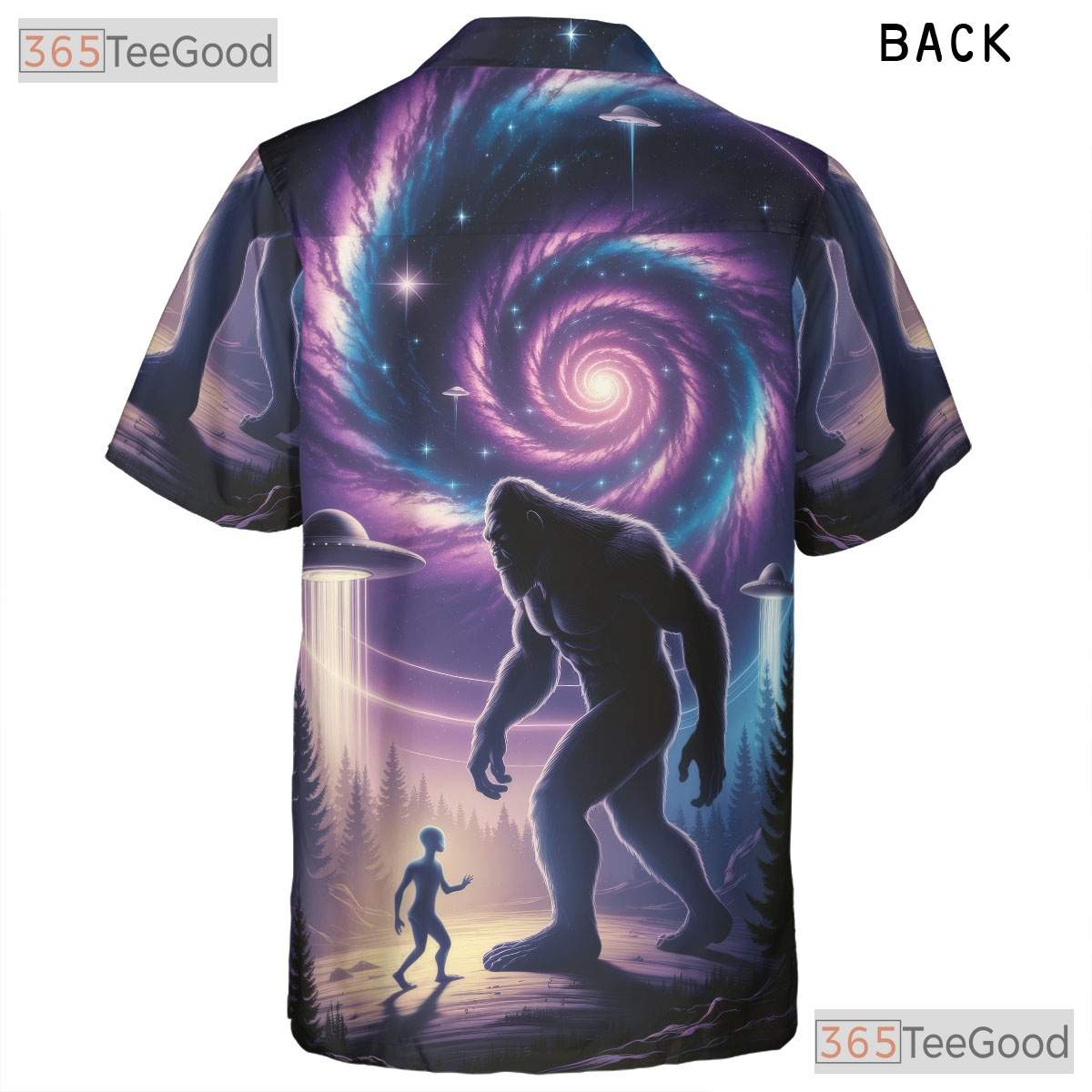 UFO Galaxy Bigfoot Alien Hawaiian Shirt- Unisex Casual Sci-Fi Beachwear Tee
