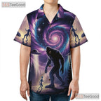 UFO Galaxy Bigfoot Alien Hawaiian Shirt- Unisex Casual Sci-Fi Beachwear Tee
