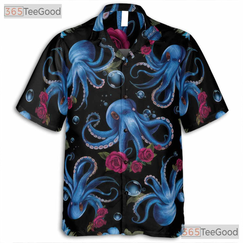 Underwater Octopus Floral Sea Life Aloha Hawaiian Tee Men Women Summer Outfit