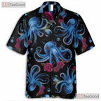 Underwater Octopus Floral Sea Life Aloha Hawaiian Tee Men Women Summer Outfit