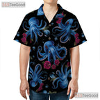 Underwater Octopus Floral Sea Life Aloha Hawaiian Tee Men Women Summer Outfit