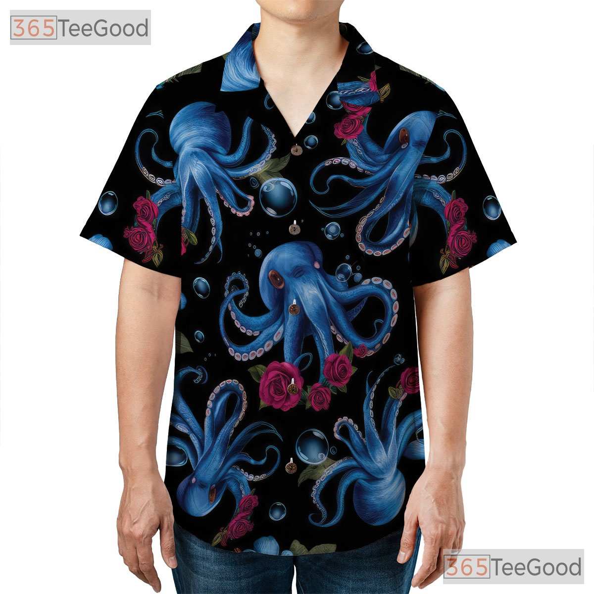 Underwater Octopus Floral Sea Life Aloha Hawaiian Tee Men Women Summer Outfit