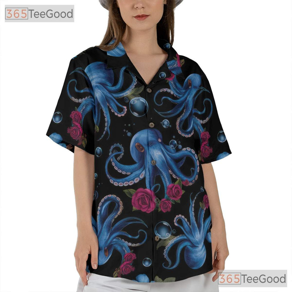 Underwater Octopus Floral Sea Life Aloha Hawaiian Tee Men Women Summer Outfit