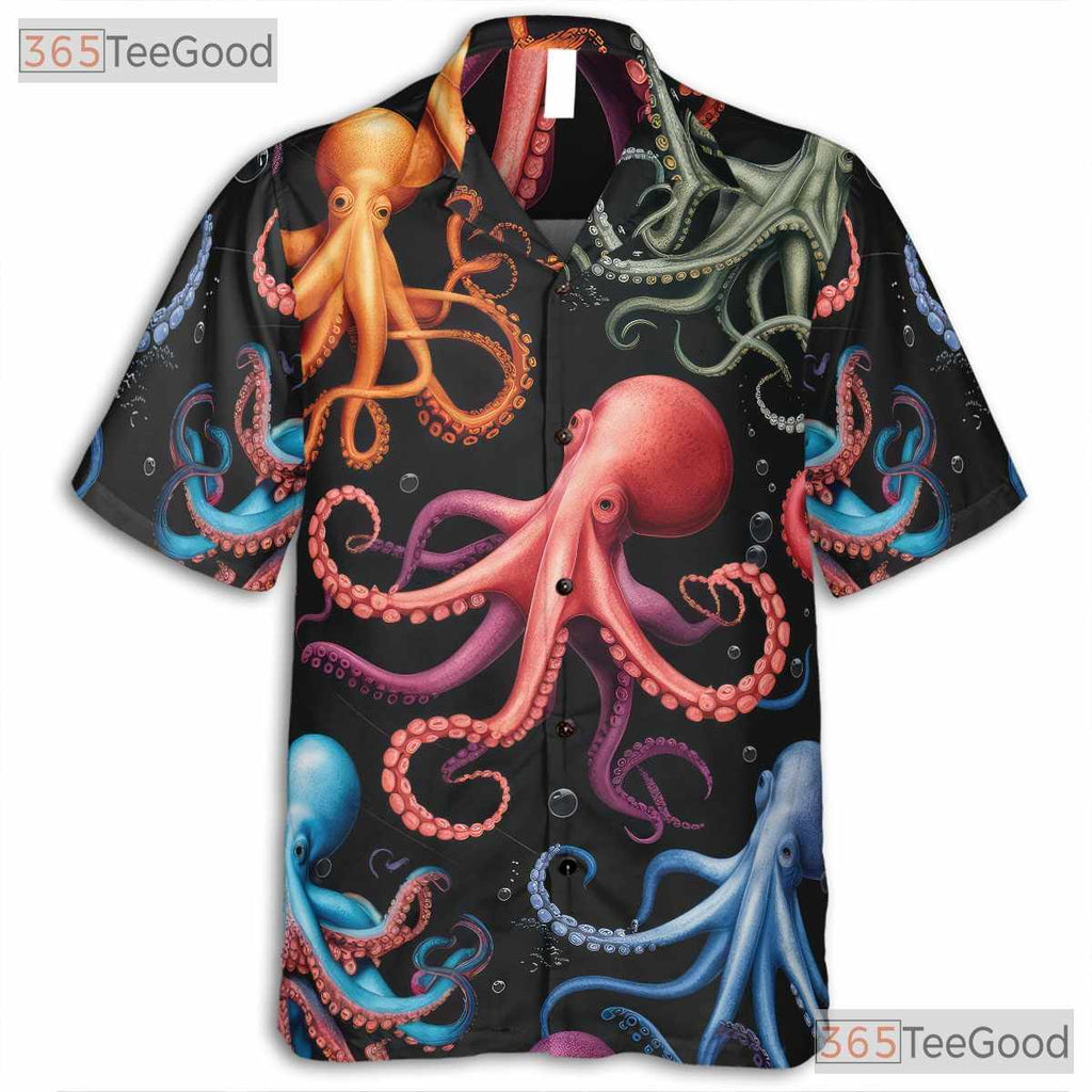 Underwater Octopus Vibrant Sea Life Seamless Print Hawaiian Shirt Unisex Top