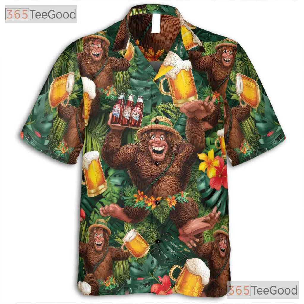 Unique Bigfoot Beer Print Hawaiian Tee - Women's Tropical Style Shirt