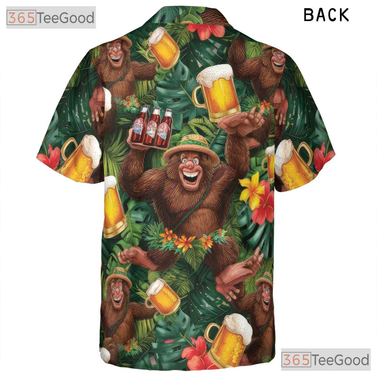 Unique Bigfoot Beer Print Hawaiian Tee - Women's Tropical Style Shirt