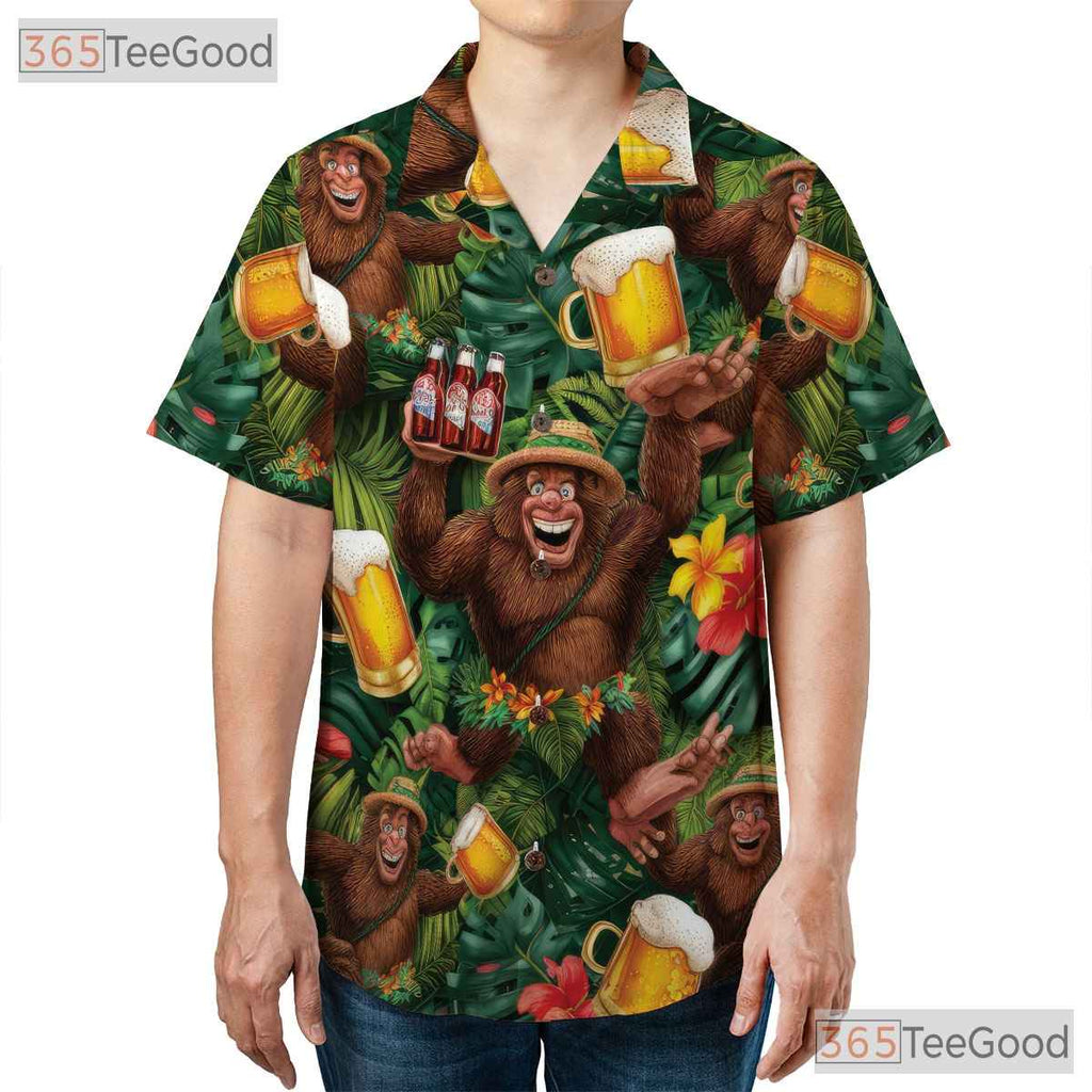 Unique Bigfoot Beer Print Hawaiian Tee - Women's Tropical Style Shirt