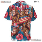 Unique Bigfoot Hawaiian Shirt for Men - Patriotic USA Flag Summer Beach Outfit