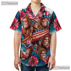 Unique Bigfoot Hawaiian Shirt for Men - Patriotic USA Flag Summer Beach Outfit