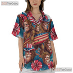 Unique Bigfoot Hawaiian Shirt for Men - Patriotic USA Flag Summer Beach Outfit