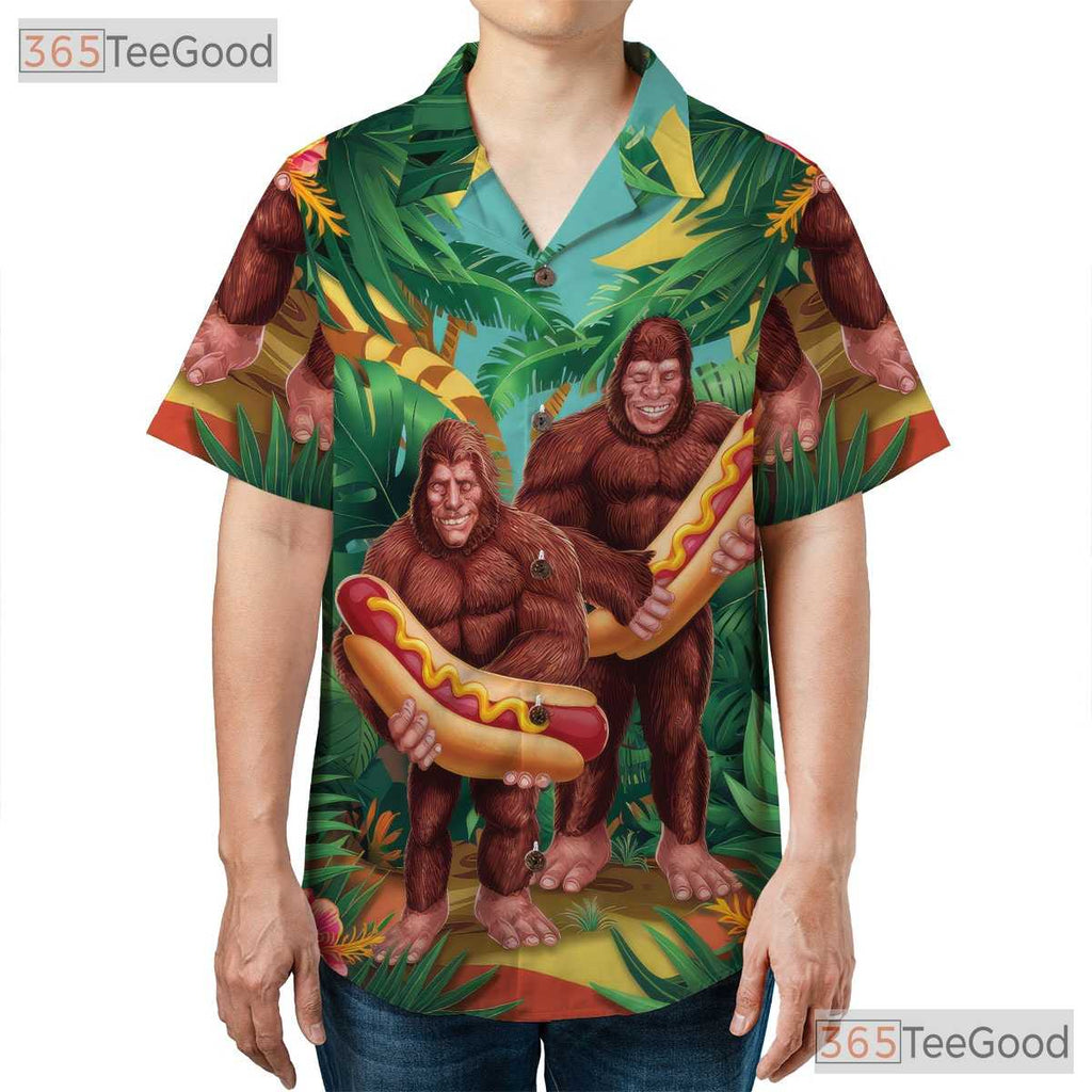 Unique Bigfoot Hot Dog Hawaiian Tee - Women's Aloha Beach Design Shirt