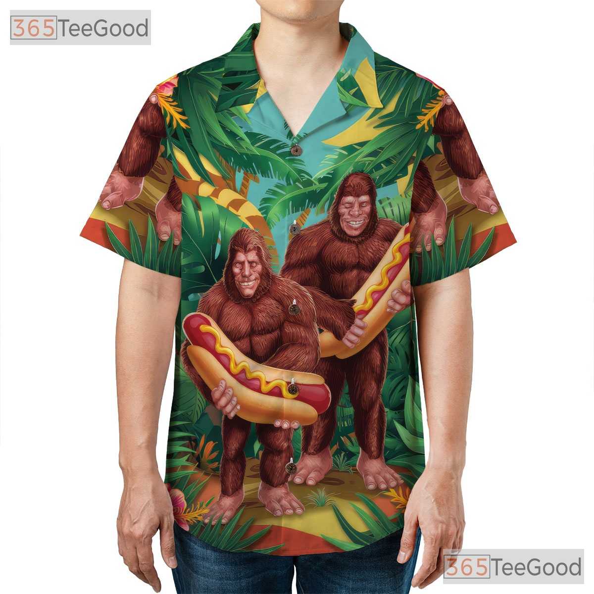Unique Bigfoot Hot Dog Hawaiian Tee - Women's Aloha Beach Design Shirt