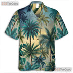 Unique Palm Tree Sunset Hawaiian Tee - Men's Tropical Print Beachwear