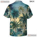 Unique Palm Tree Sunset Hawaiian Tee - Men's Tropical Print Beachwear