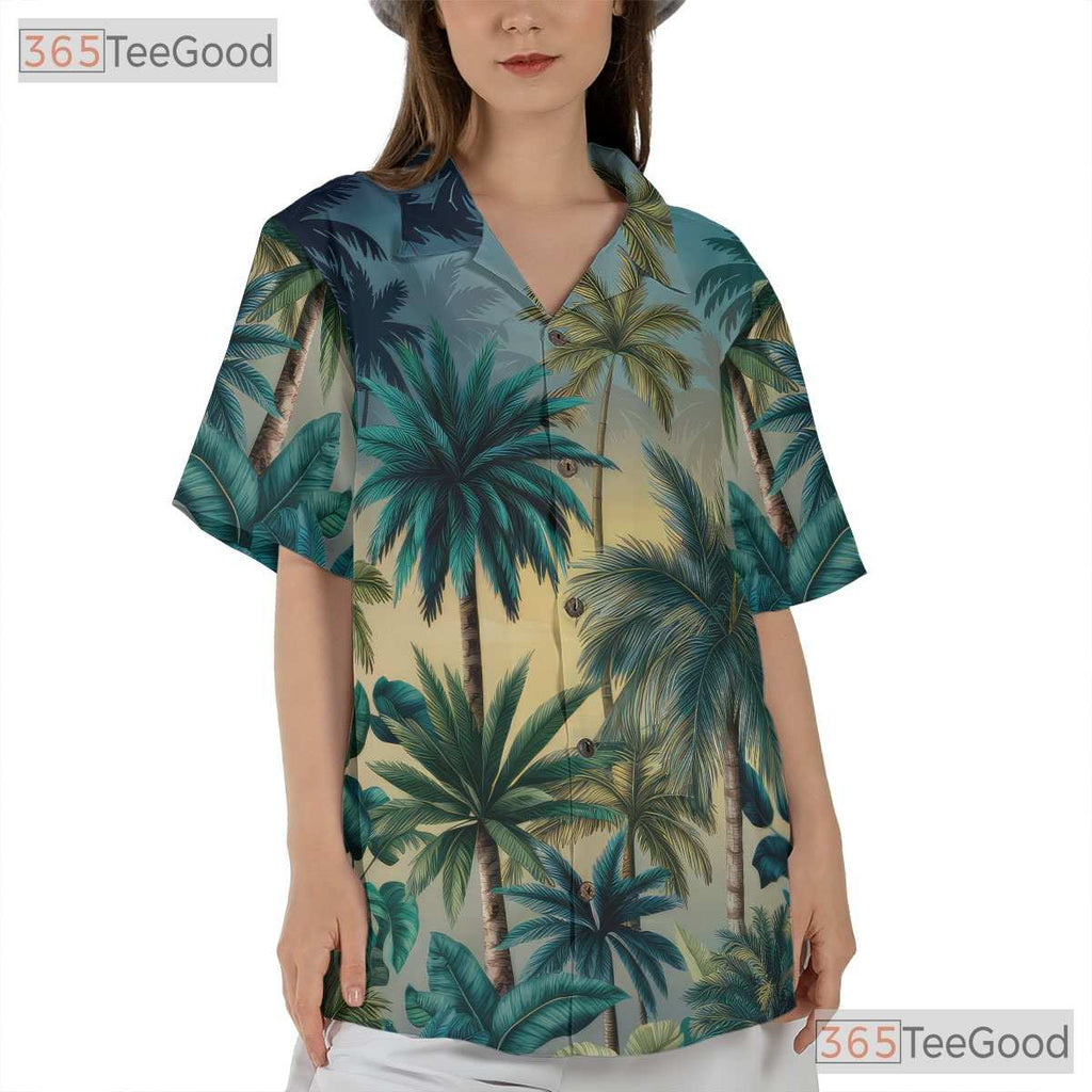 Unique Palm Tree Sunset Hawaiian Tee - Men's Tropical Print Beachwear