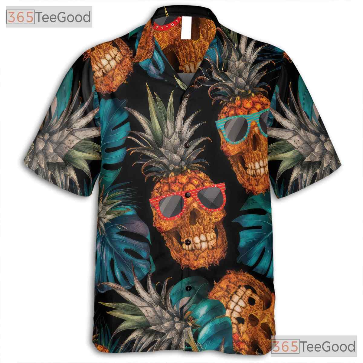 Unique Pineapple Skull Hawaiian Tee - Women's Gothic Beach Party Shirt