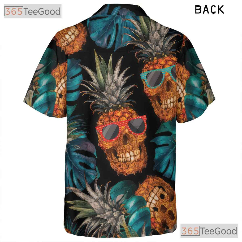 Unique Pineapple Skull Hawaiian Tee - Women's Gothic Beach Party Shirt